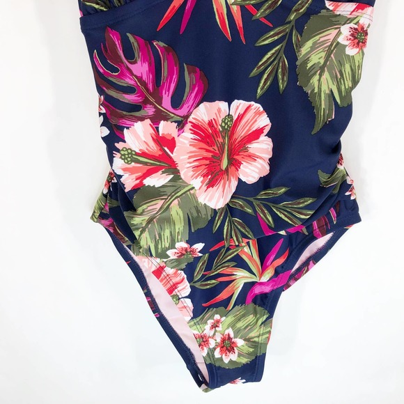 Kona Sol Small Swimsuit Keyhole Braided Strap One Piece Floral Tropical Blue 626 - Picture 10 of 12